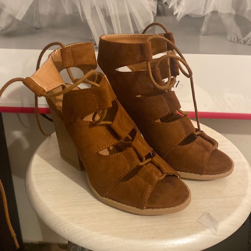 New lace up open toe heels